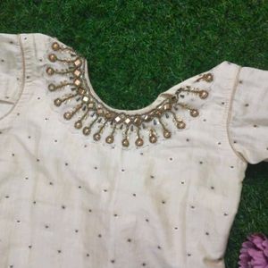 Cream Colour Poly Silk Kurti.