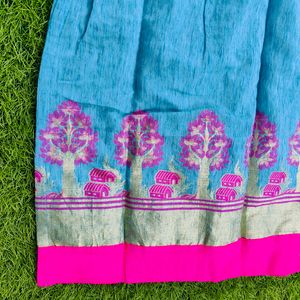 Designed Blue Pink color Straight Kurta