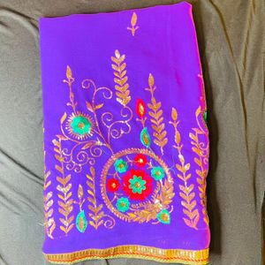 MAGENTA COLOR SAREE EMBROIDERY WORK