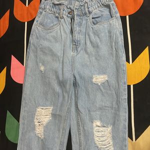 High Waist Light Blue Rip Jeans