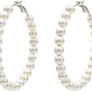 Set Of 2 White Hoop Earrings