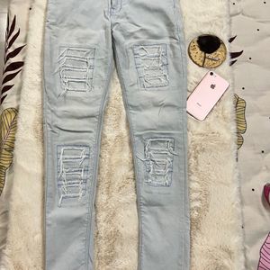 Iceblue Distressed Skin Fit Jeans