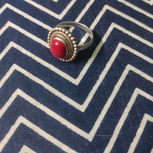 92.5 Pure Silver Red Coral Ring