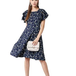 Floral Printed Navy Dress, M