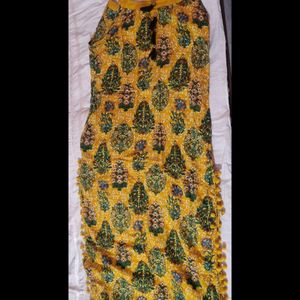 Cotton Mustard Yellow and Green Printed Kurta