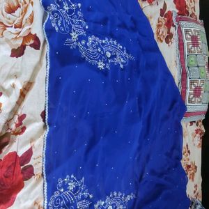 Beautiful Blue Colour Hand Embroidery Saree