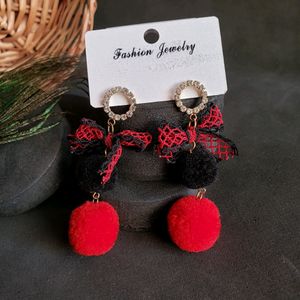 Bow With Pom Pom Earrings