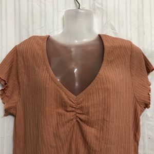 & Me Brown V Neck Top