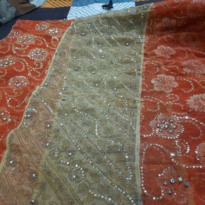 Orange And Beige Conbination Saree