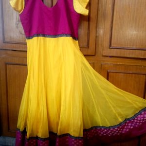 Yellow And Pink Anarkali Gown