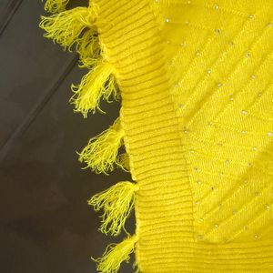 Yellow Beaded And Tassel Type Ponchu