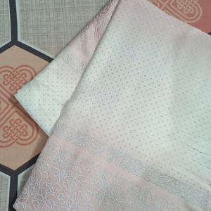 🤍🩷Silver Embroidery Saree In Light Peach🩷