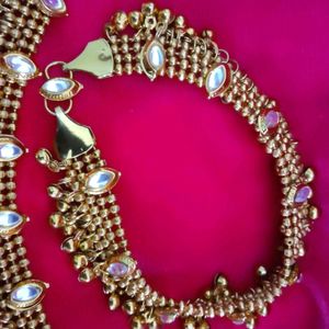 Golden Kundan Anklets