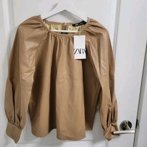 Zara Tan Faux Leather Top🤎