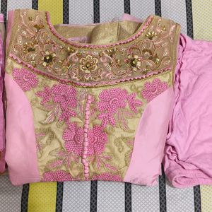 Pink A-line Kurta With Dupatta And Legging