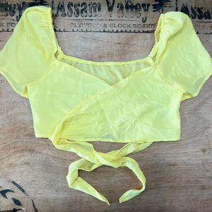 Yellow Premium Look Knot Crop Top