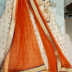 Beige Colour Contrast Lehenga With 2 Blouse