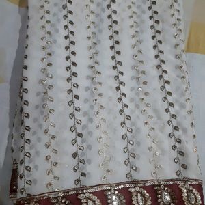 Beautiful Off White And Maroon Saree