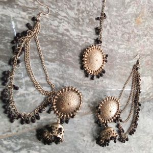 Earrings + Maang Tika [Oxidised]