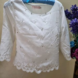 PRICE DROP!!!Pearl And beads White Top With Cutout