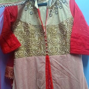 Red Suit/ Partywear Gown With Dupatta