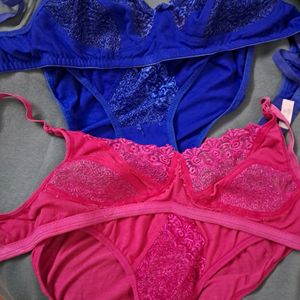 Cute Pink & Blue Lace Bra & Panty