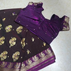 Dark Brown Saree With Purple Blouse