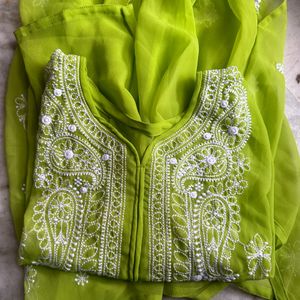 Chikankari Kurta With Inner And White Pant