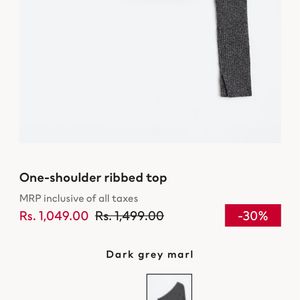 H&M One Shoulder Ribbed Top : Dark Grey (M)