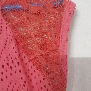 Net Sleeves Coral Colour Top