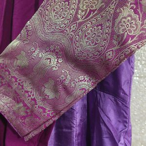 Satin Silk Purple Anarkali Kurta+Dupatta+Legging