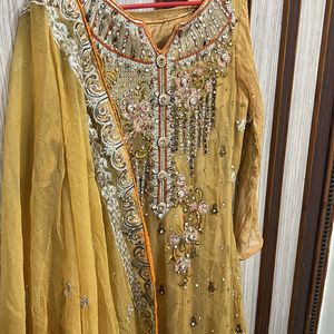 Pakistani Original Golden Heavy Embroidered Dress