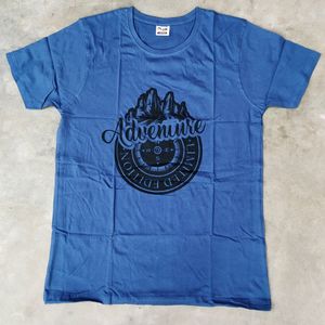 Brand New Blue Cotton Printed T-shirt