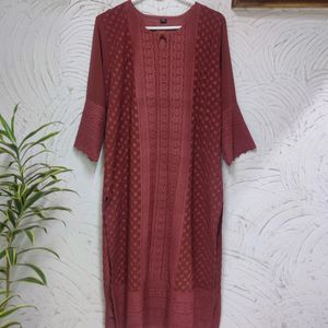 Brick Colour Embroidered Kurta