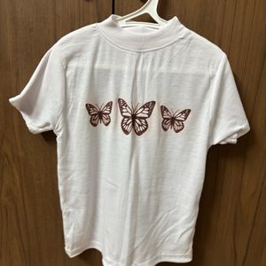 White Butterfly Fitted Top