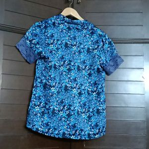 Women Blue Floral Printed Lace Shirt