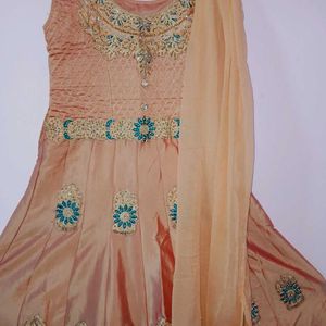 Gold embroidery Anarkali set with pant & Dupatta