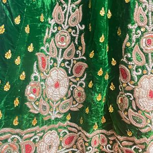 Bridal Green Red Coloured Lehenga Without Cancan