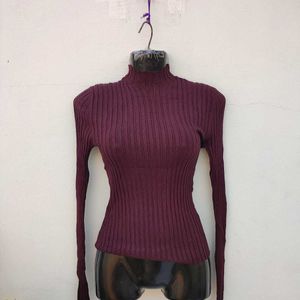 Hooked Up Wine Colour Ribbed Top