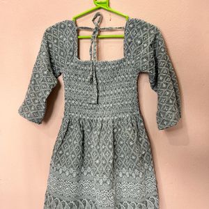 Grey Short Kurti With Tie-up