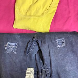 Jeans And  Lemon Yellow Top Combo Sale