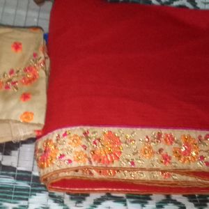 Heavy Red Saree With Work Design Blouse 🎉🎉