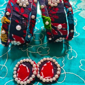 Handmade Fabric Bangles With Ear Studs