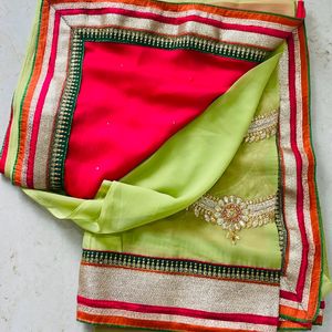 Pista N Pink Half-half Saree