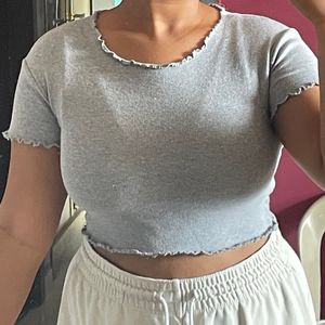 Grey Cauliflower Pattern Crop Top