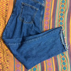 High Waisted Blue Straight Fit Jeans