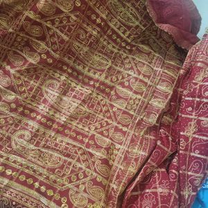 Bridal Saree Rust Red Chunri Complete New