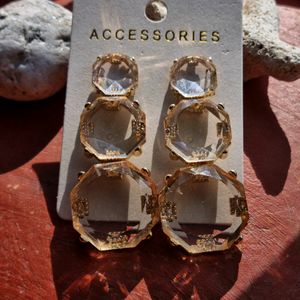 Off White Glass Stone Layered Earrings