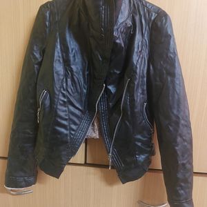 PU Leather Biker Javket With Fur Collar