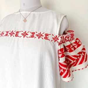 Vintage Palestinian Embroidered White Dress